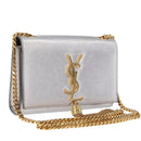 Saint Laurent Kate Tassel Chain Shoulder Bag Leather Silver Gold Auth ka7241A-1