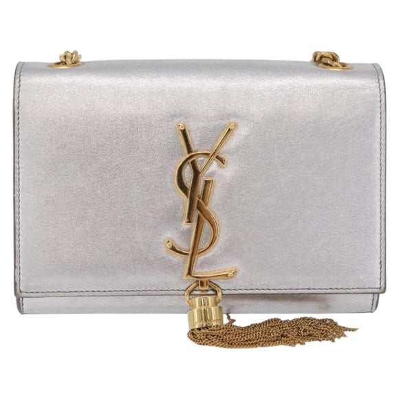 Saint Laurent Kate Tassel Chain Shoulder Bag Leather Silver Gold Auth ka7241A
