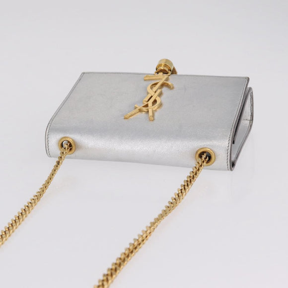 Saint Laurent Kate Tassel Chain Shoulder Bag Leather Silver Gold Auth ka7241A