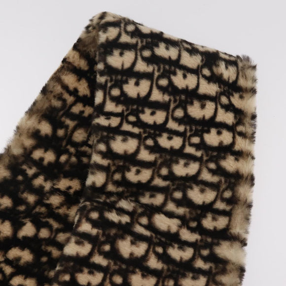 Christian Dior Trotter Canvas Scarf Acrylic Fur Beige Auth ka7244M