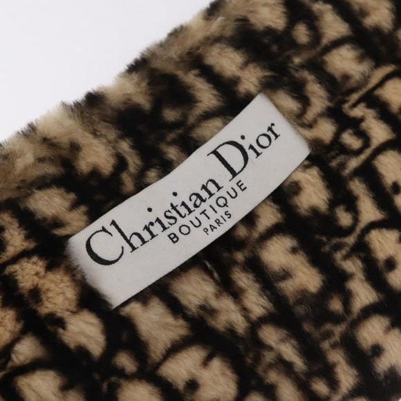 Christian Dior Trotter Canvas Scarf Acrylic Fur Beige Auth ka7244M