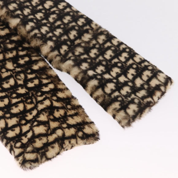 Christian Dior Trotter Canvas Scarf Acrylic Fur Beige Auth ka7244M