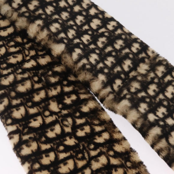 Christian Dior Trotter Canvas Scarf Acrylic Fur Beige Auth ka7244M