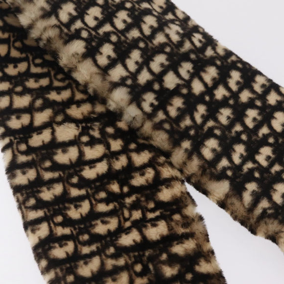 Christian Dior Trotter Canvas Scarf Acrylic Fur Beige Auth ka7244M