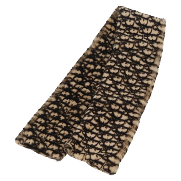 Christian Dior Trotter Canvas Scarf Acrylic Fur Beige Auth ka7244M