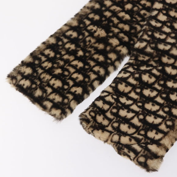 Christian Dior Trotter Canvas Scarf Acrylic Fur Beige Auth ka7244M