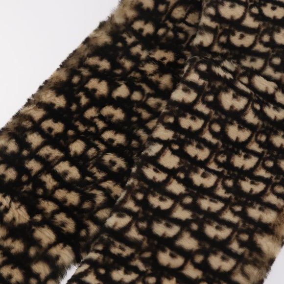 Christian Dior Trotter Canvas Scarf Acrylic Fur Beige Auth ka7244M