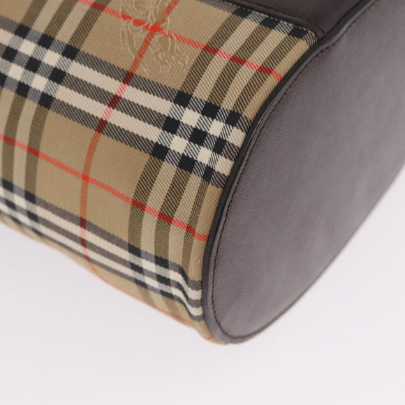 BURBERRY Nova Check Vanity Hand Bag Canvas Beige Gold Auth ka7258A