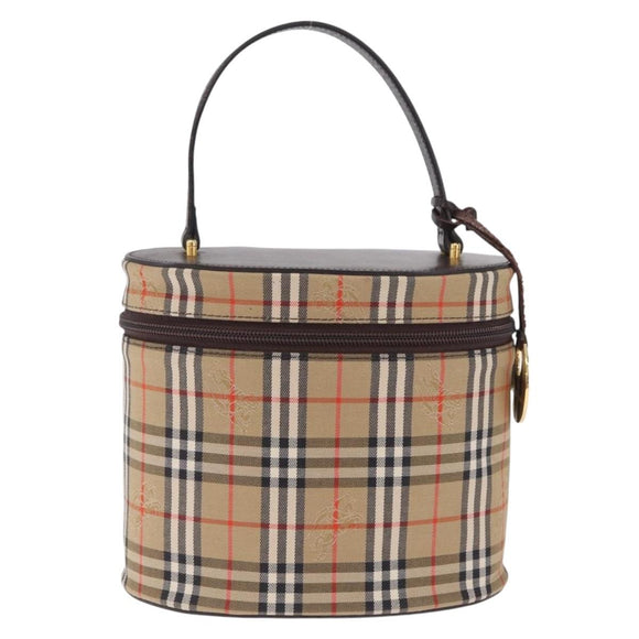 BURBERRY Nova Check Vanity Hand Bag Canvas Beige Gold Auth ka7258A