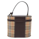 BURBERRY Nova Check Vanity Hand Bag Canvas Beige Gold Auth ka7258A-3