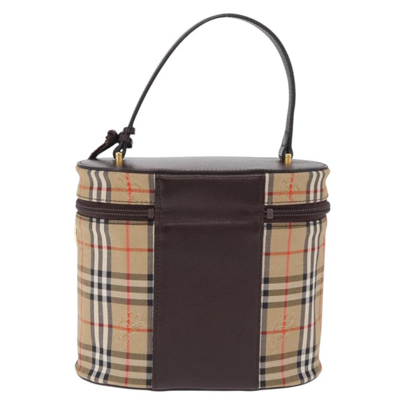 BURBERRY Nova Check Vanity Hand Bag Canvas Beige Gold Auth ka7258A