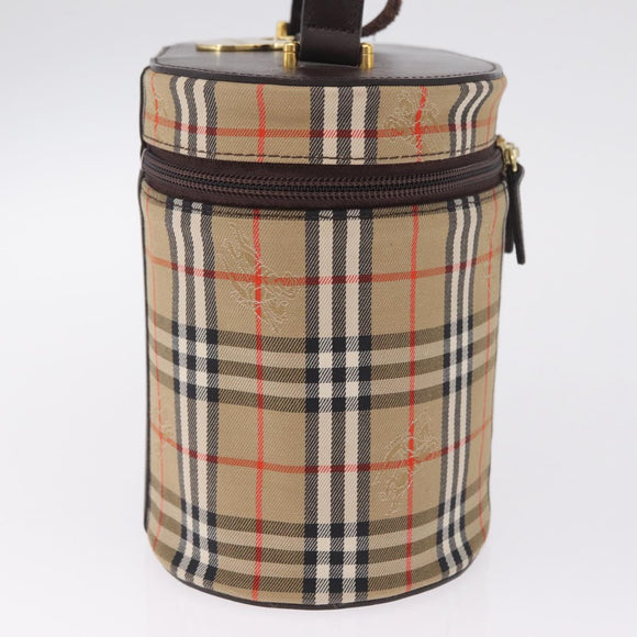 BURBERRY Nova Check Vanity Hand Bag Canvas Beige Gold Auth ka7258A
