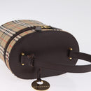 BURBERRY Nova Check Vanity Hand Bag Canvas Beige Gold Auth ka7258A-6