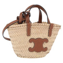 CELINE Teen Classic Panier Hand Bag Raffia 2way Beige Brown Auth ka7259M-1