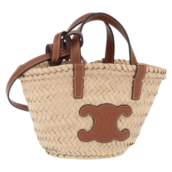 CELINE Teen Classic Panier Hand Bag Raffia 2way Beige Brown Auth ka7259M