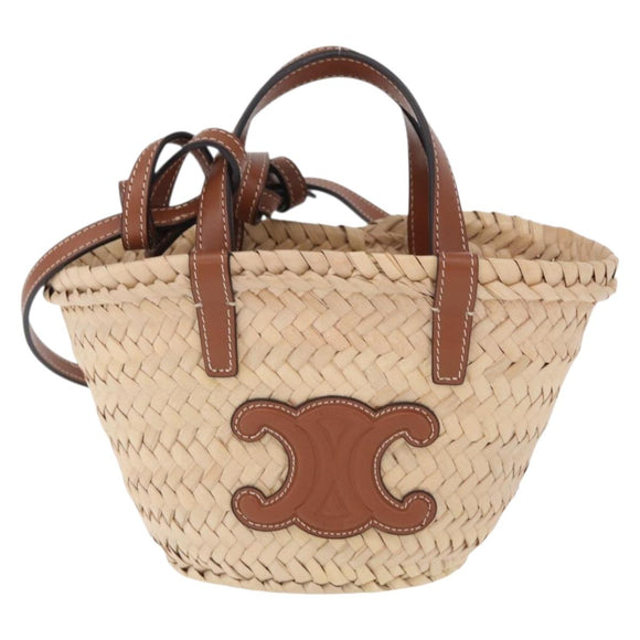 CELINE Teen Classic Panier Hand Bag Raffia 2way Beige Brown Auth ka7259M