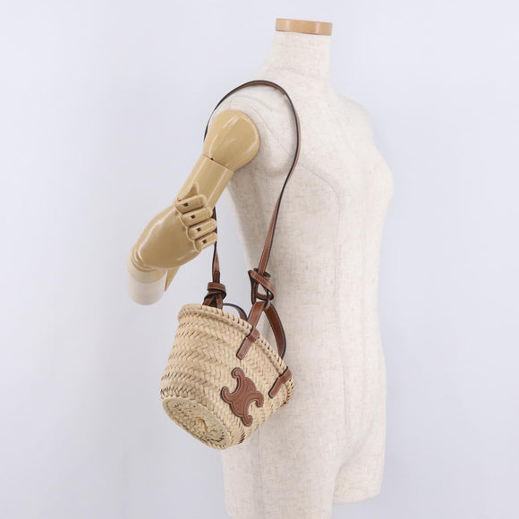 CELINE Teen Classic Panier Hand Bag Raffia 2way Beige Brown Auth ka7259M