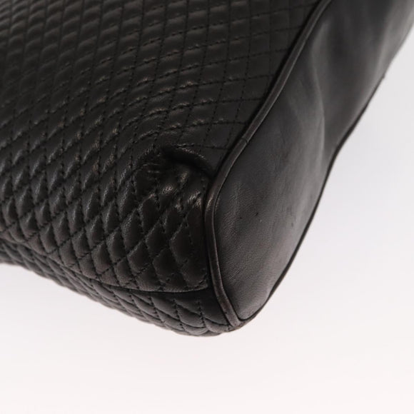 BALLY Quilted Chain Shoulder Bag Leather Black Gold Auth ka727