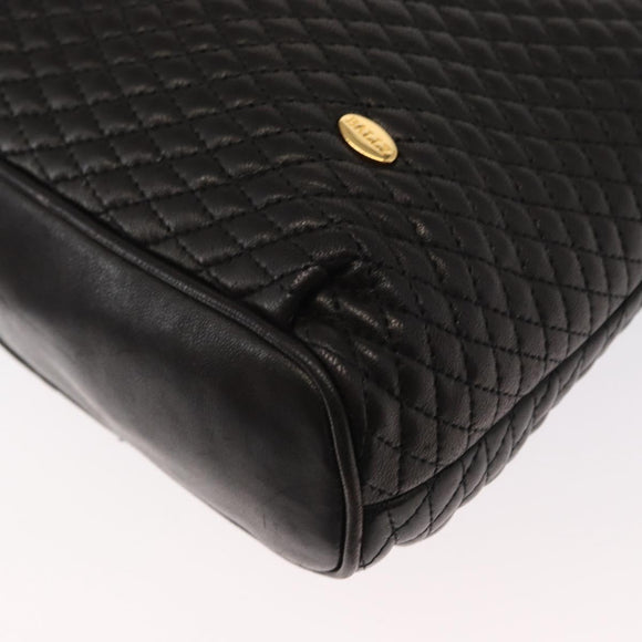 BALLY Quilted Chain Shoulder Bag Leather Black Gold Auth ka727