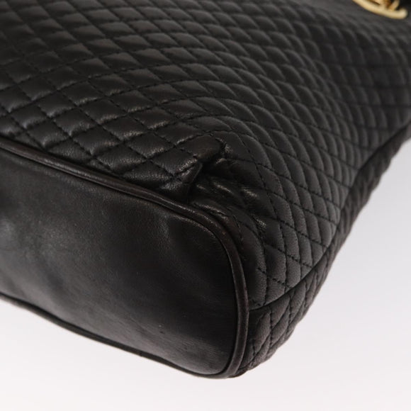 BALLY Quilted Chain Shoulder Bag Leather Black Gold Auth ka727
