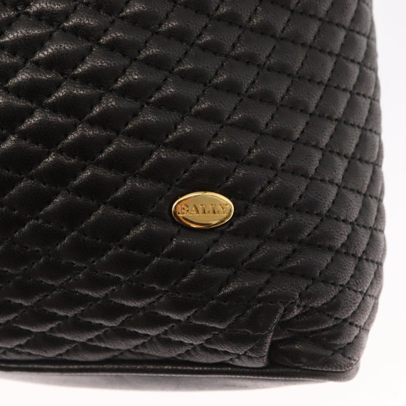 BALLY Quilted Chain Shoulder Bag Leather Black Gold Auth ka727