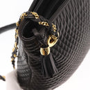 BALLY Quilted Chain Shoulder Bag Leather Black Gold Auth ka727-10