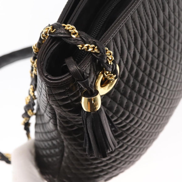 BALLY Quilted Chain Shoulder Bag Leather Black Gold Auth ka727