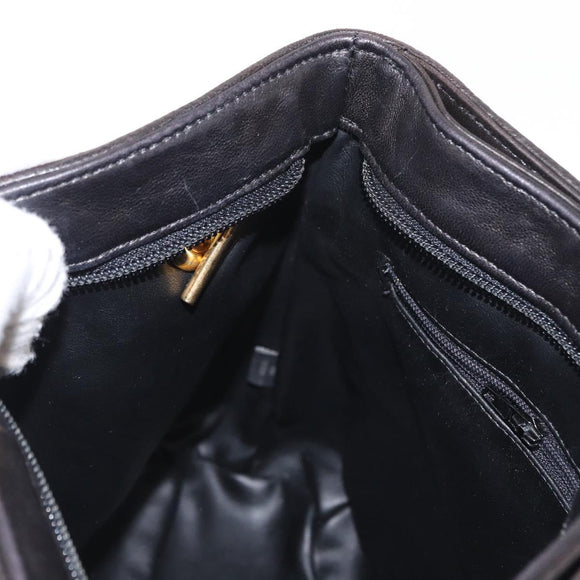 BALLY Quilted Chain Shoulder Bag Leather Black Gold Auth ka727