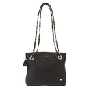 BALLY Quilted Chain Shoulder Bag Leather Black Gold Auth ka727-13