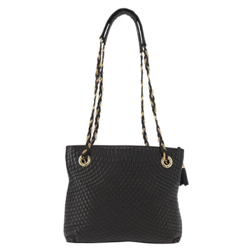 BALLY Quilted Chain Shoulder Bag Leather Black Gold Auth ka727 - 0