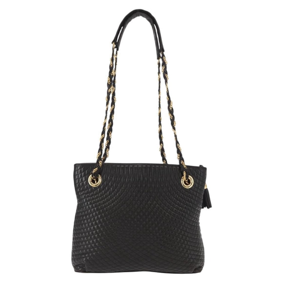 BALLY Quilted Chain Shoulder Bag Leather Black Gold Auth ka727