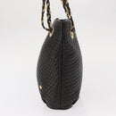 BALLY Quilted Chain Shoulder Bag Leather Black Gold Auth ka727-3