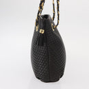 BALLY Quilted Chain Shoulder Bag Leather Black Gold Auth ka727-4
