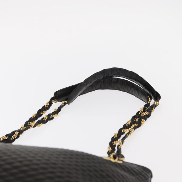 BALLY Quilted Chain Shoulder Bag Leather Black Gold Auth ka727