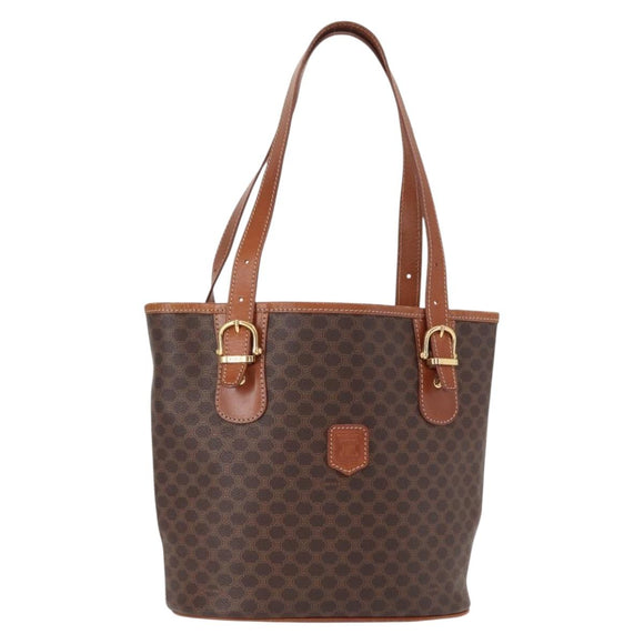 CELINE Macadam Canvas Shoulder Bag PVC Leather Brown Gold Auth ka728