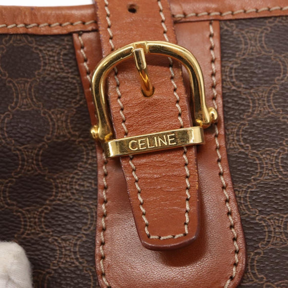 CELINE Macadam Canvas Shoulder Bag PVC Leather Brown Gold Auth ka728