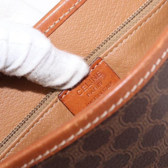 CELINE Macadam Canvas Shoulder Bag PVC Leather Brown Gold Auth ka728