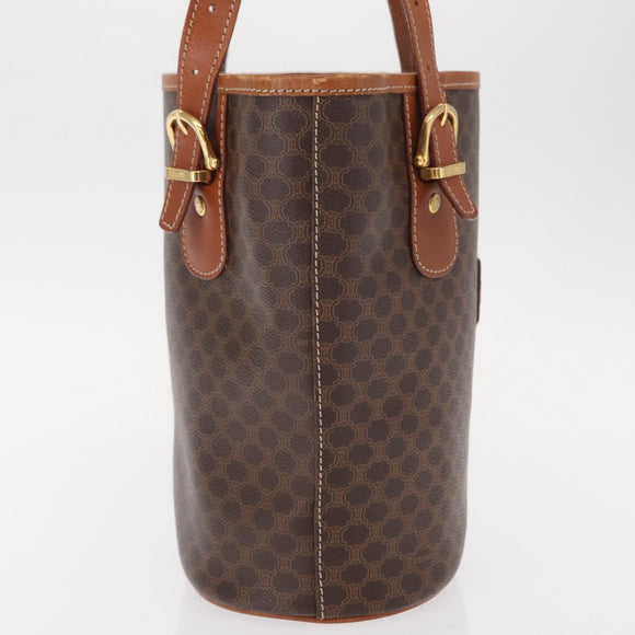 CELINE Macadam Canvas Shoulder Bag PVC Leather Brown Gold Auth ka728