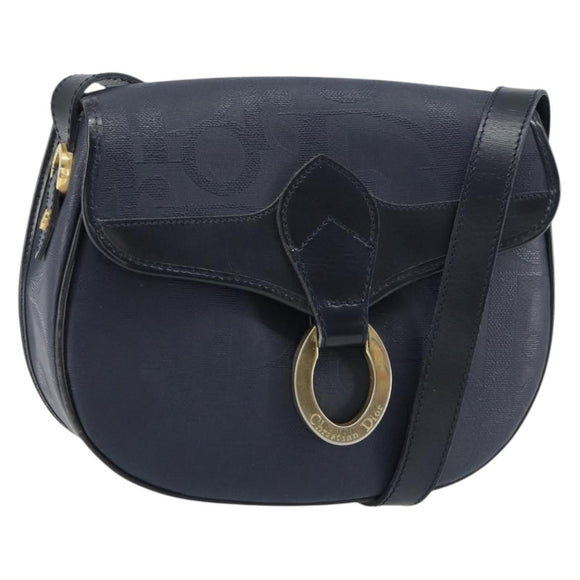Christian Dior Trotter Canvas Shoulder Bag Navy Gold Auth ka740