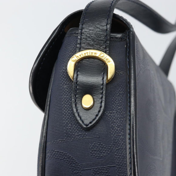 Christian Dior Trotter Canvas Shoulder Bag Navy Gold Auth ka740