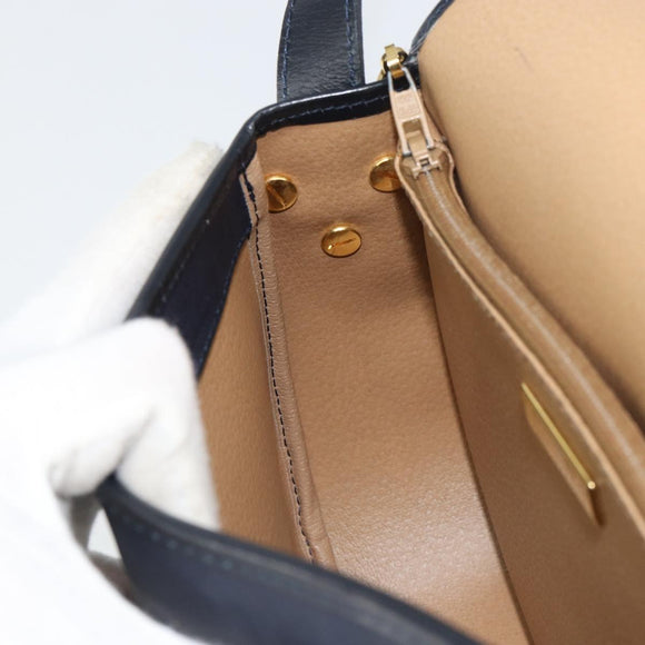 Christian Dior Trotter Canvas Shoulder Bag Navy Gold Auth ka740