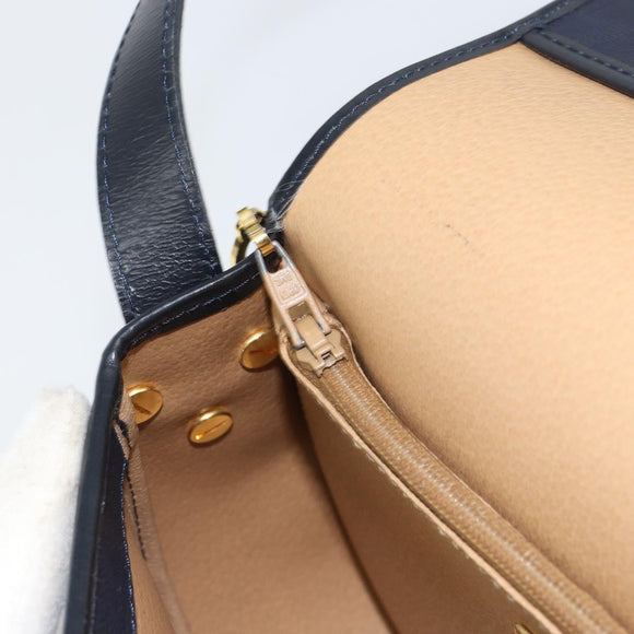Christian Dior Trotter Canvas Shoulder Bag Navy Gold Auth ka740