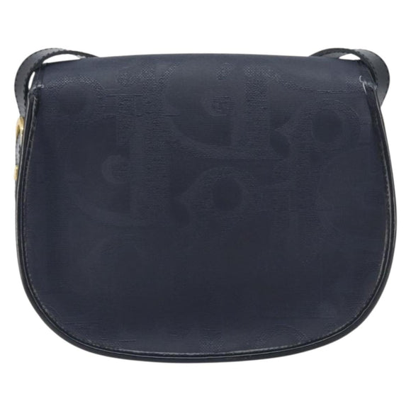 Christian Dior Trotter Canvas Shoulder Bag Navy Gold Auth ka740