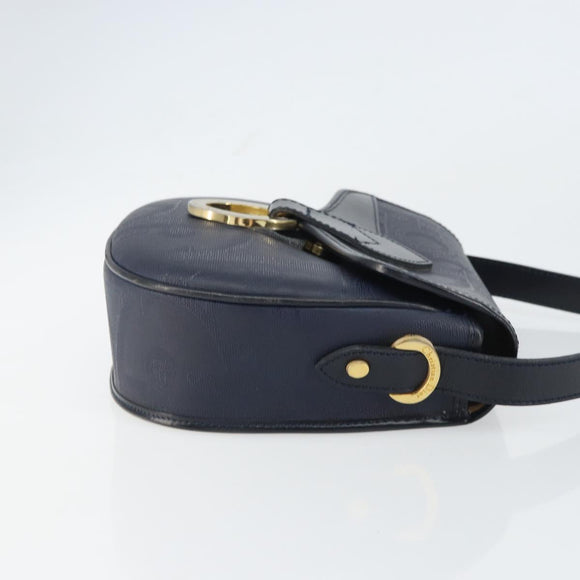 Christian Dior Trotter Canvas Shoulder Bag Navy Gold Auth ka740