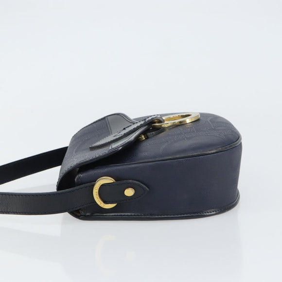 Christian Dior Trotter Canvas Shoulder Bag Navy Gold Auth ka740
