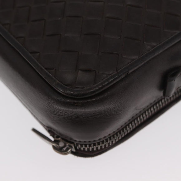 BOTTEGA VENETA INTRECCIATO Clutch Bag Leather Dark Brown Auth ka742