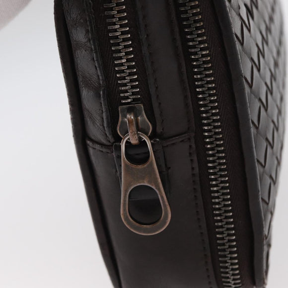 BOTTEGA VENETA INTRECCIATO Clutch Bag Leather Dark Brown Auth ka742