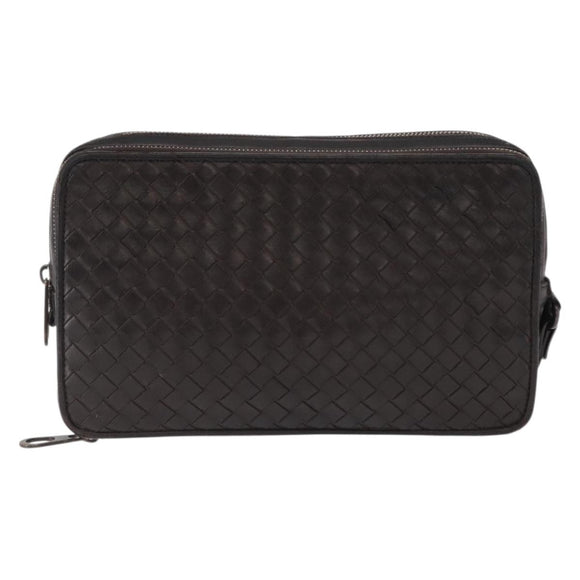 BOTTEGA VENETA INTRECCIATO Clutch Bag Leather Dark Brown Auth ka742