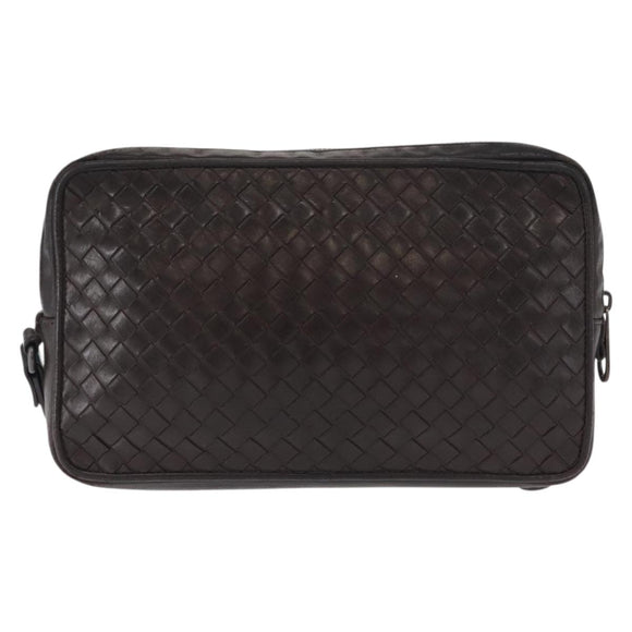 BOTTEGA VENETA INTRECCIATO Clutch Bag Leather Dark Brown Auth ka742