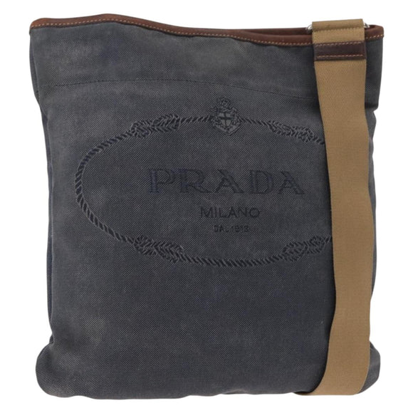 PRADA Shoulder Bag Canvas Navy Silver Auth ka744